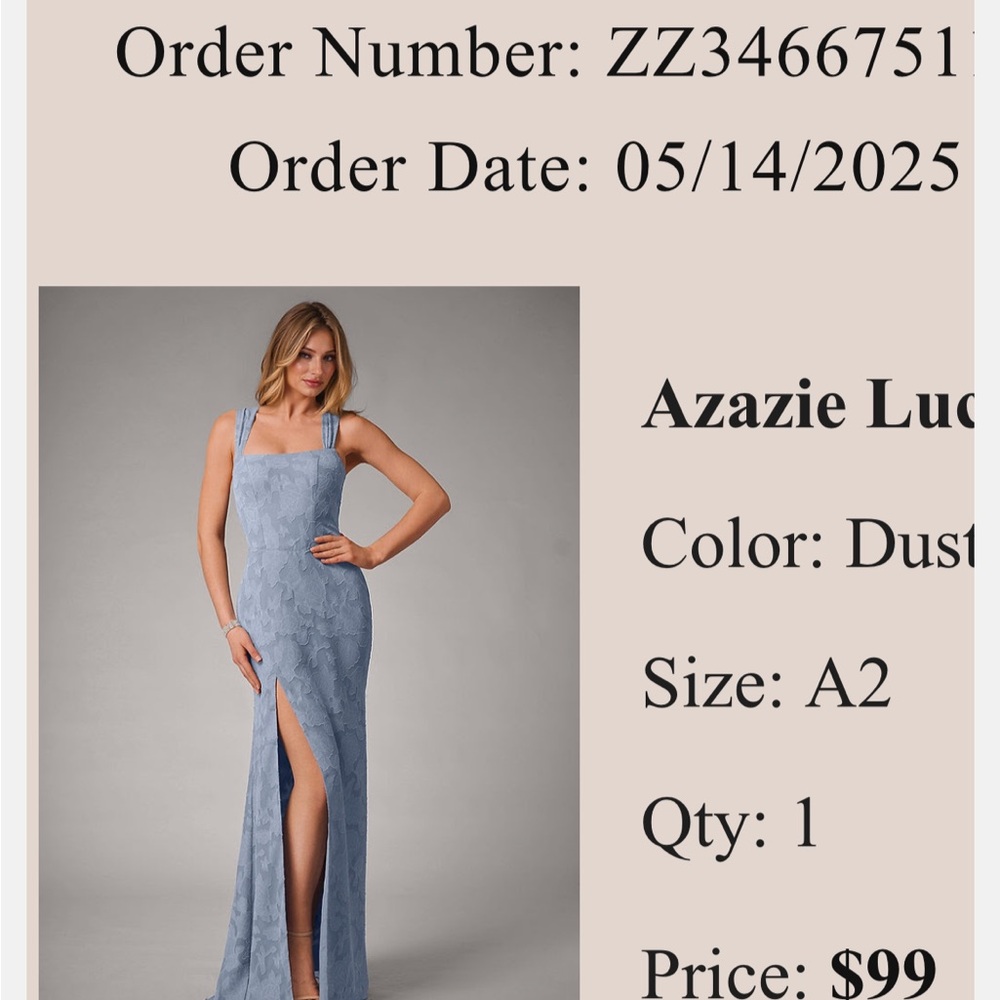 Azazie Blue Maxi Gown with Slit and Square Neck